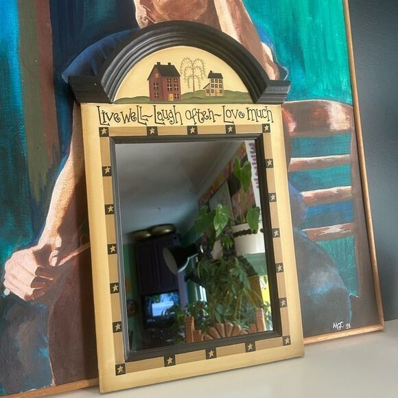 Vintage Charming Black and Tan Star Mirror w Inspirational Quotes - Picture 1 of 12